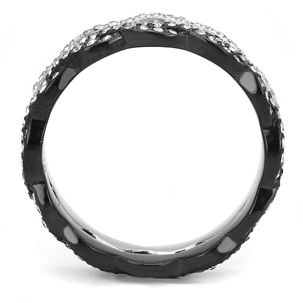 TK3265 - Two-Tone IP Black (Ion Plating) Stainless Steel Ring with Top Grade Crystal  in Clear-2