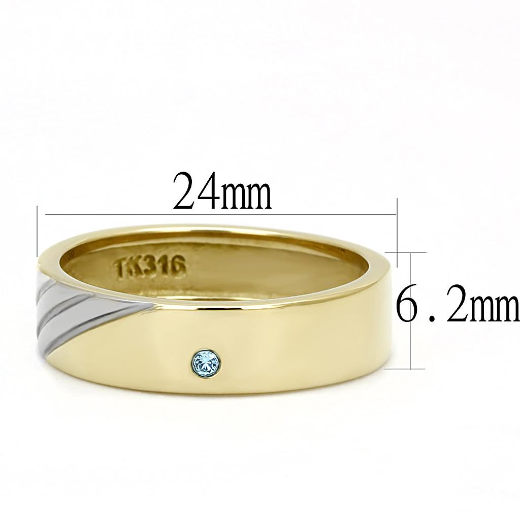 TK3267 - Two-Tone IP Gold (Ion Plating) Stainless Steel Ring with Top Grade Crystal  in Sea Blue-1