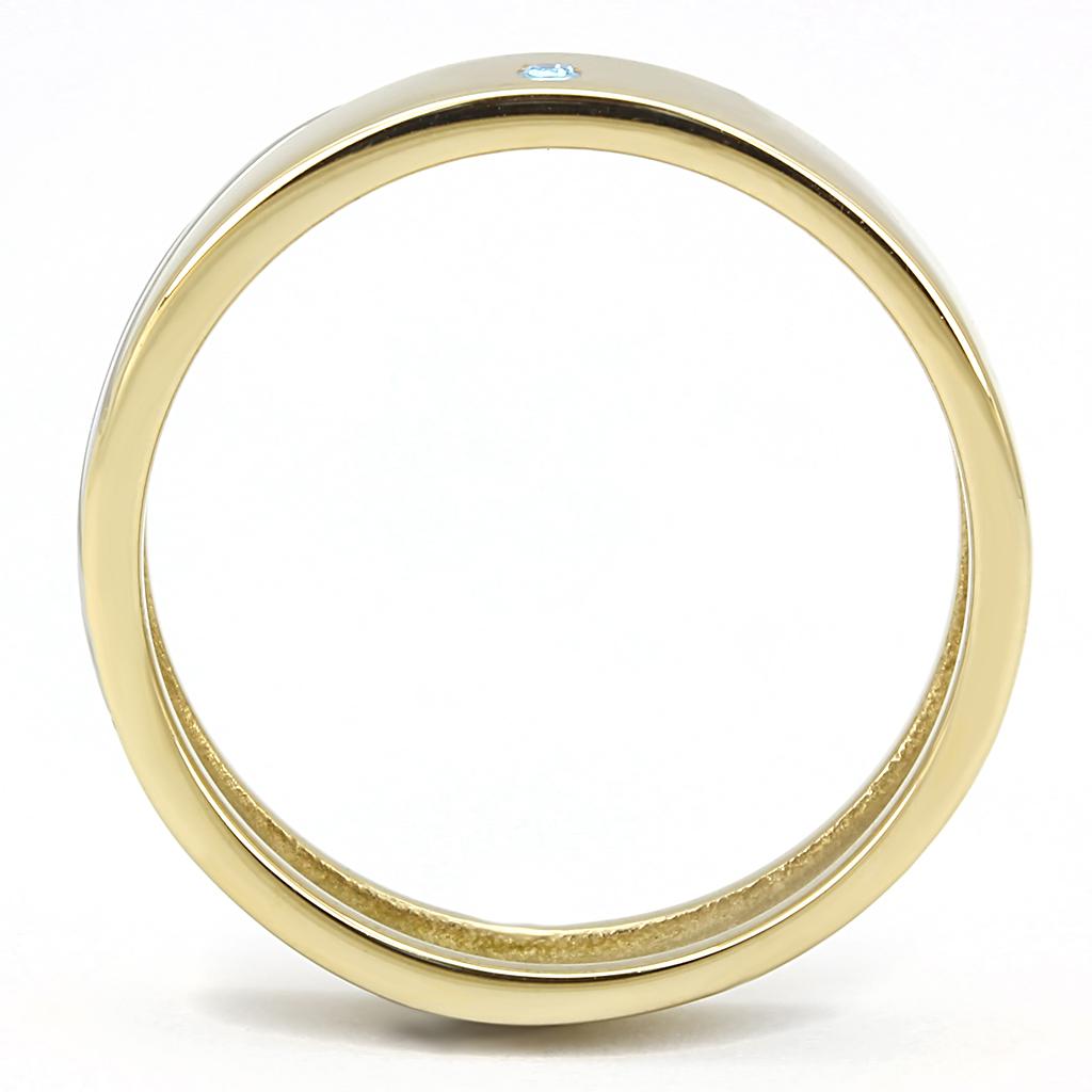 TK3267 - Two-Tone IP Gold (Ion Plating) Stainless Steel Ring with Top Grade Crystal  in Sea Blue-2