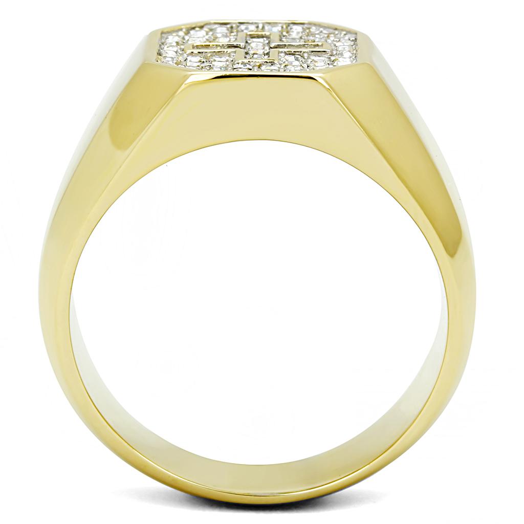 TK3270 - Two-Tone IP Gold (Ion Plating) Stainless Steel Ring with Top Grade Crystal  in Clear-2