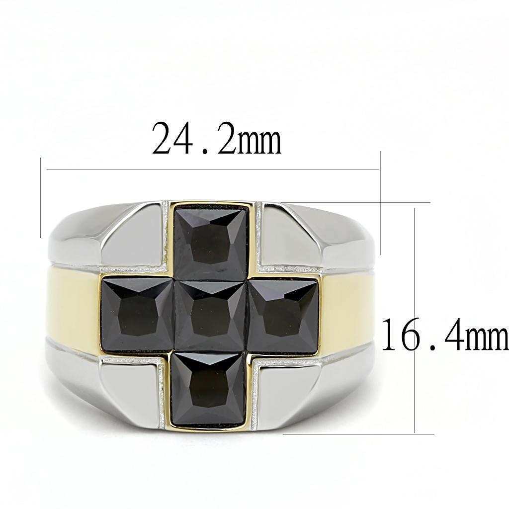 TK3271 - Two-Tone IP Gold (Ion Plating) Stainless Steel Ring with AAA Grade CZ  in Black Diamond-1