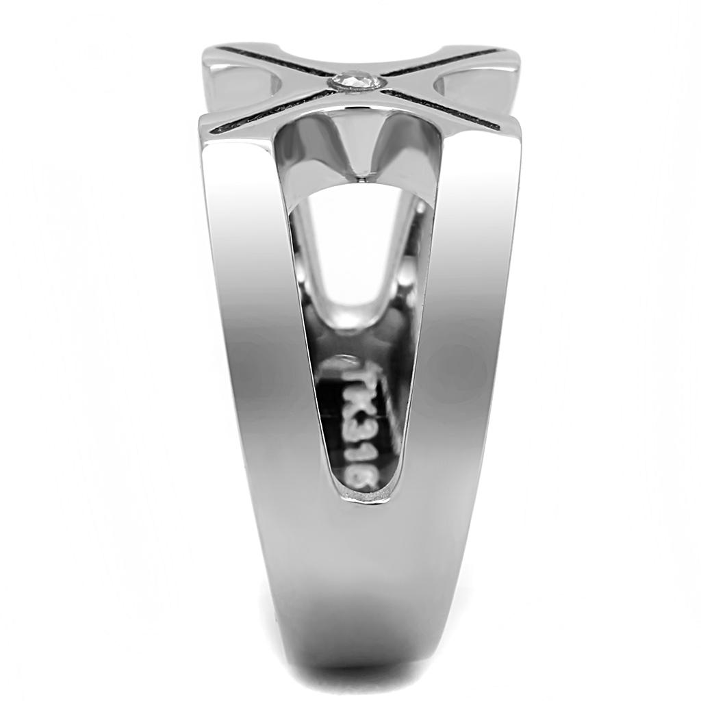 TK3278 - High polished (no plating) Stainless Steel Ring with AAA Grade CZ  in Clear-3