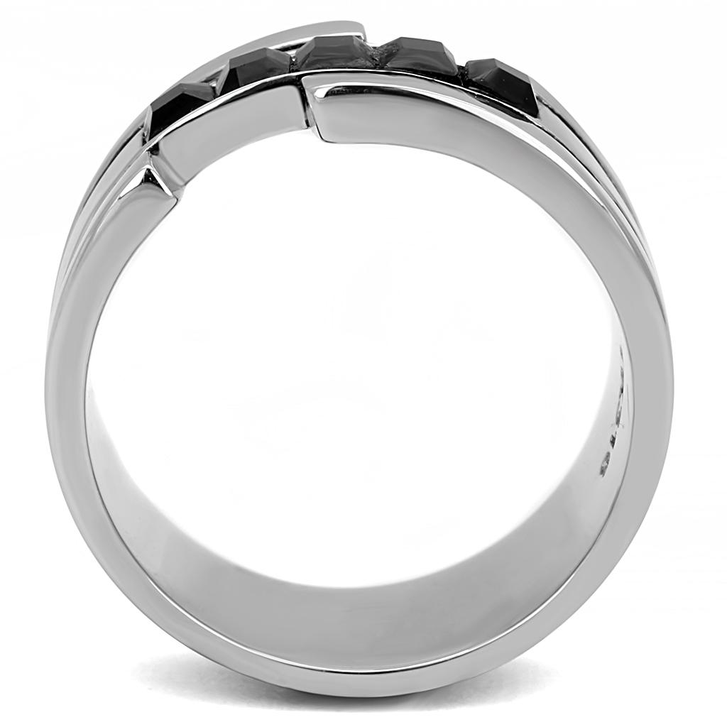 TK3284 - High polished (no plating) Stainless Steel Ring with Top Grade Crystal  in Jet-2