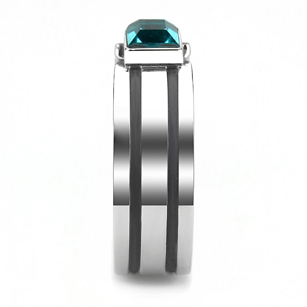 TK3291 - High polished (no plating) Stainless Steel Ring with Top Grade Crystal  in Blue Zircon-3