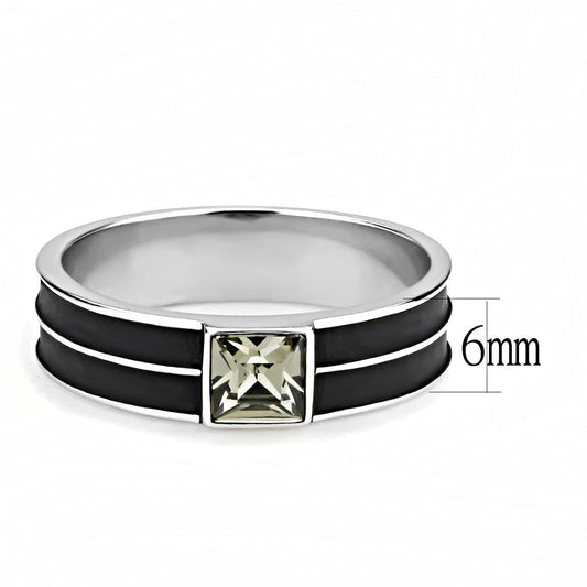 TK3292 - High polished (no plating) Stainless Steel Ring with Top Grade Crystal  in Black Diamond-1
