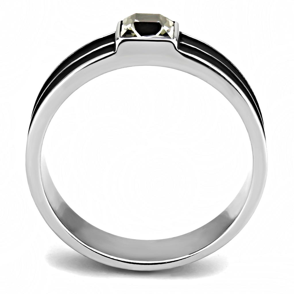 TK3292 - High polished (no plating) Stainless Steel Ring with Top Grade Crystal  in Black Diamond-2