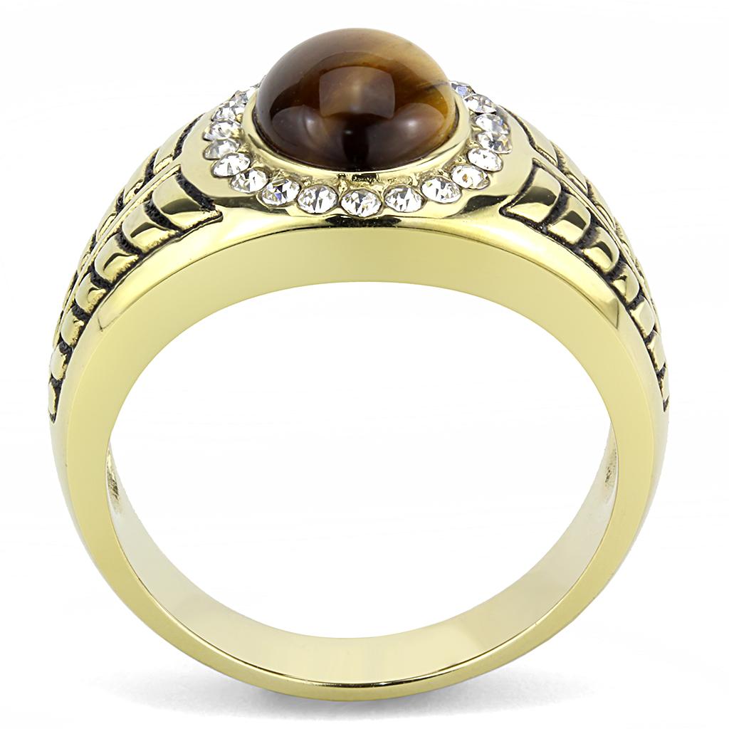 TK3293 - IP Gold(Ion Plating) Stainless Steel Ring with Synthetic Tiger Eye in Topaz-2