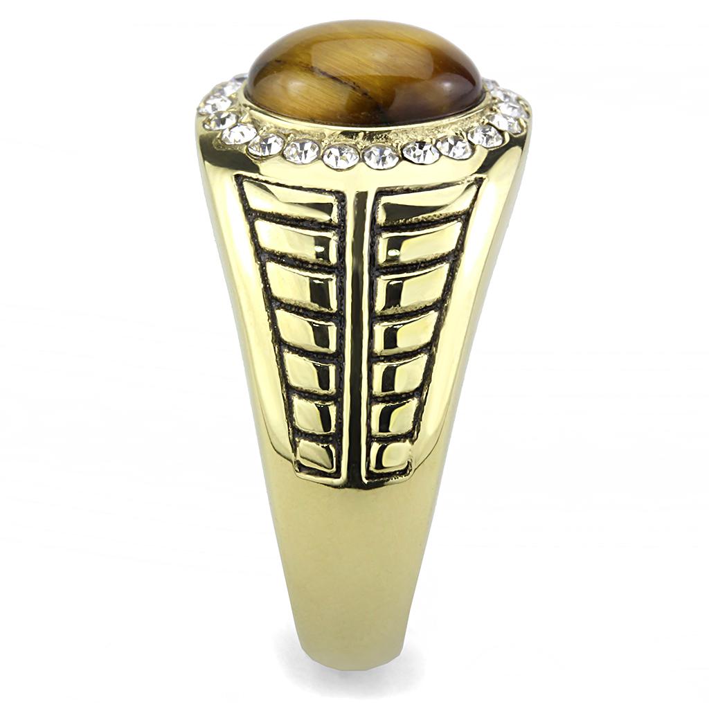 TK3293 - IP Gold(Ion Plating) Stainless Steel Ring with Synthetic Tiger Eye in Topaz-3