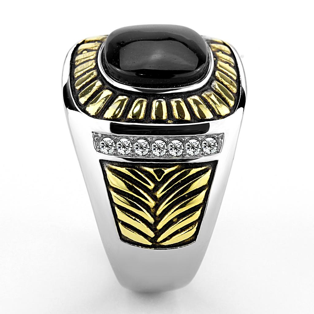TK3294 - Two-Tone IP Gold (Ion Plating) Stainless Steel Ring with Synthetic Onyx in Jet-3