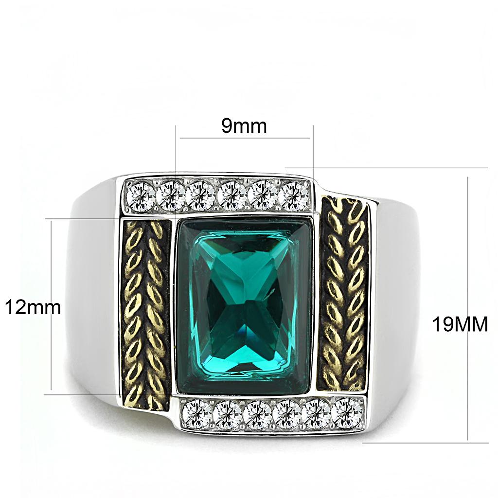 TK3295 - Two-Tone IP Gold (Ion Plating) Stainless Steel Ring with Synthetic Synthetic Glass in Blue Zircon-1