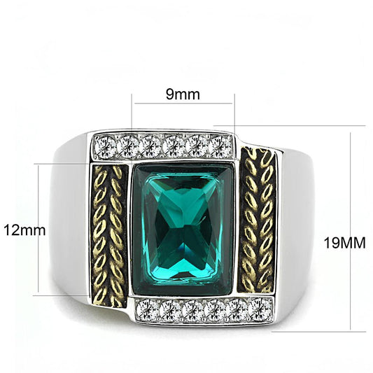 TK3295 - Two-Tone IP Gold (Ion Plating) Stainless Steel Ring with Synthetic Synthetic Glass in Blue Zircon-1