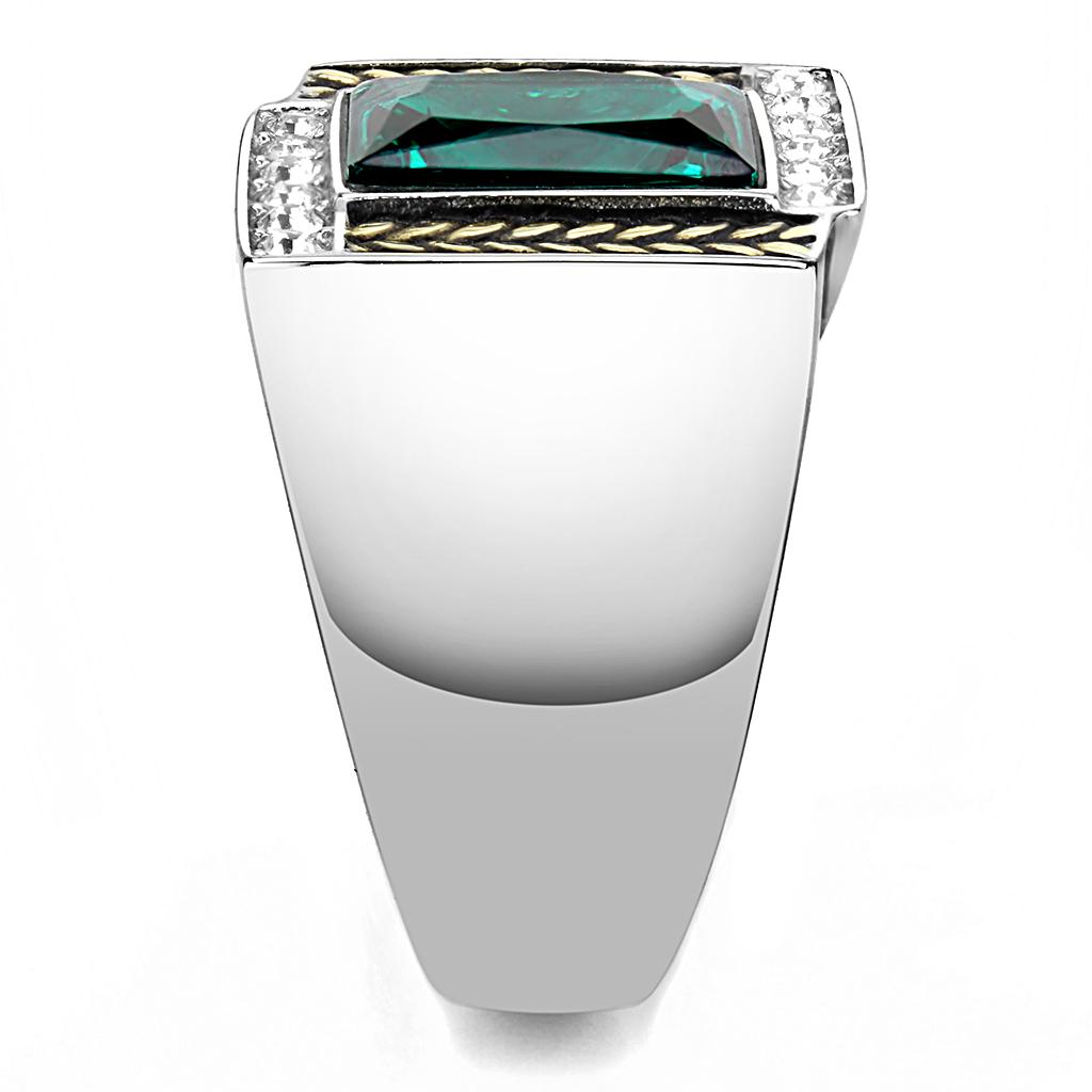 TK3295 - Two-Tone IP Gold (Ion Plating) Stainless Steel Ring with Synthetic Synthetic Glass in Blue Zircon-3