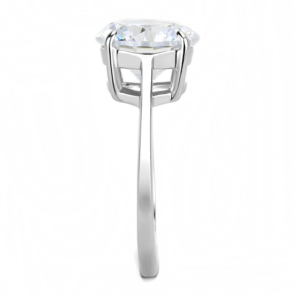 TK3428 - High polished (no plating) Stainless Steel Ring with AAA Grade CZ  in Clear-3