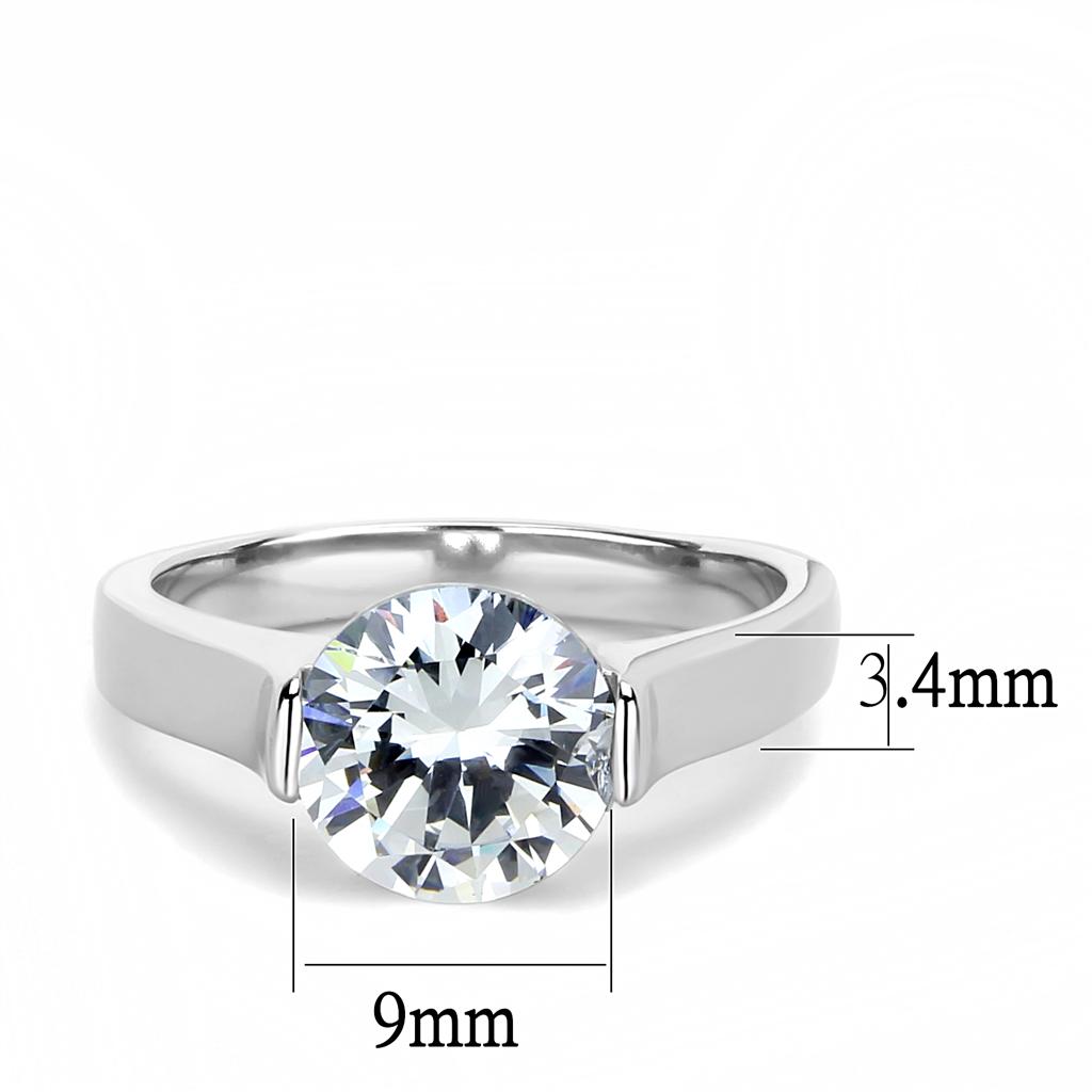 TK3432 - High polished (no plating) Stainless Steel Ring with AAA Grade CZ  in Clear-1