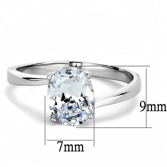 TK3433 - High polished (no plating) Stainless Steel Ring with AAA Grade CZ  in Clear-1