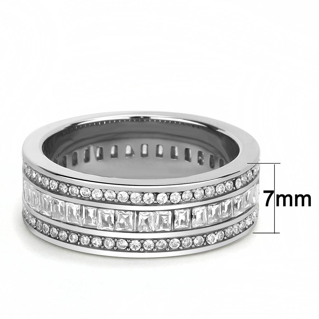 TK3435 - High polished (no plating) Stainless Steel Ring with AAA Grade CZ  in Clear-1