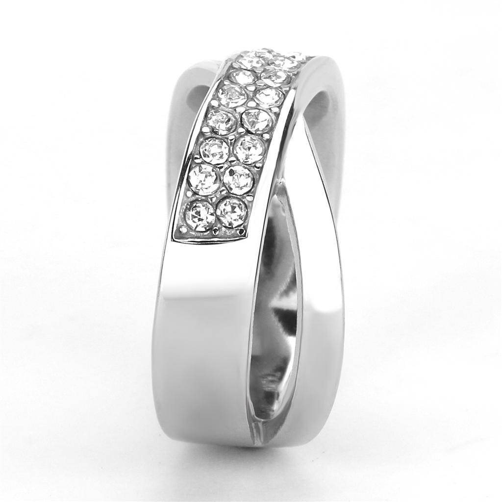 TK3436 - High polished (no plating) Stainless Steel Ring with Top Grade Crystal  in Clear-3