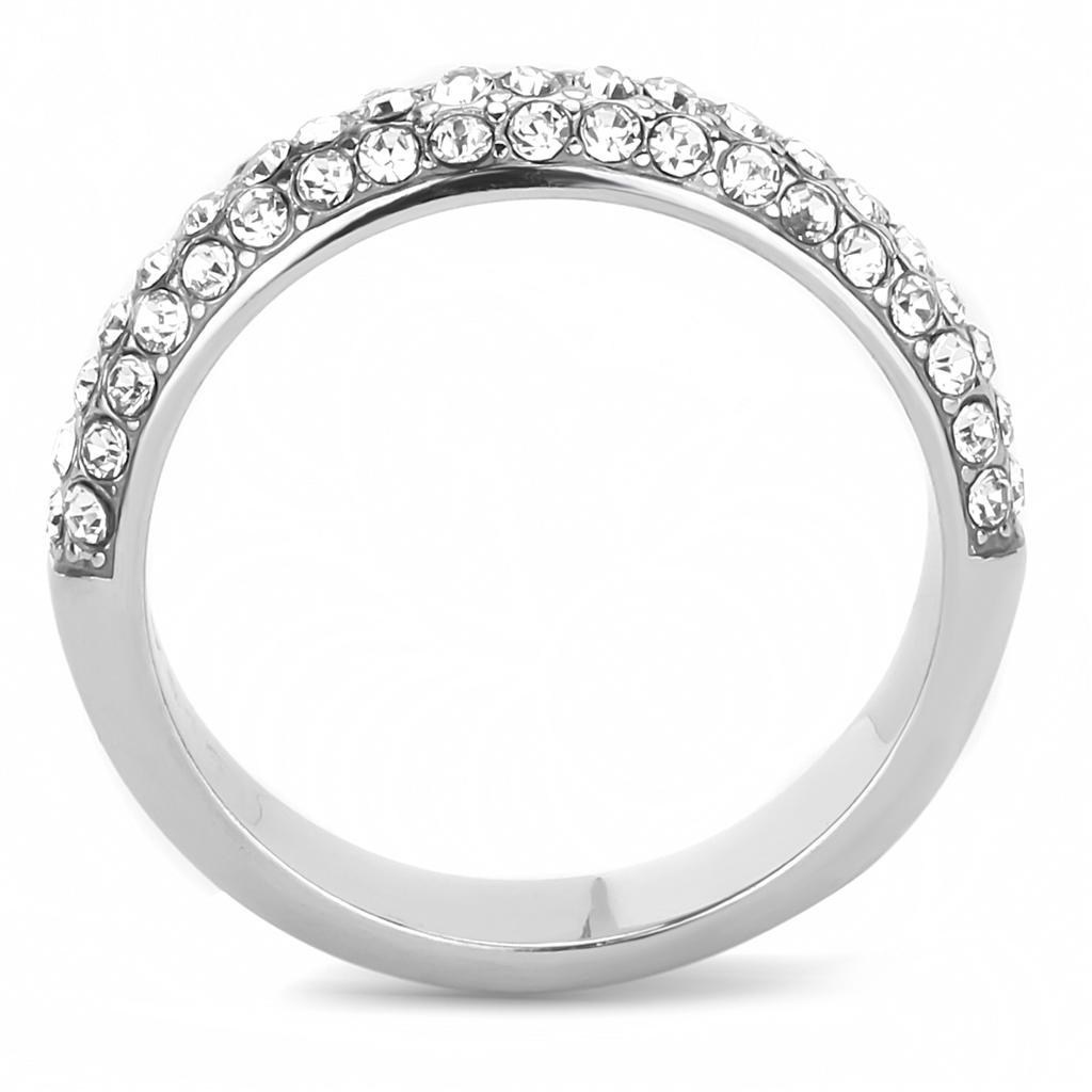 TK3437 - High polished (no plating) Stainless Steel Ring with Top Grade Crystal  in Clear-2