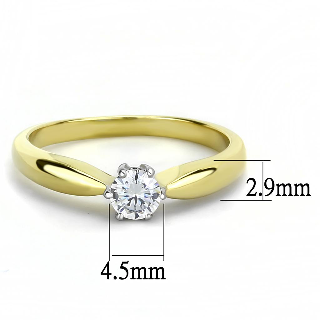 TK3440 - Two-Tone IP Gold (Ion Plating) Stainless Steel Ring with AAA Grade CZ  in Clear-1
