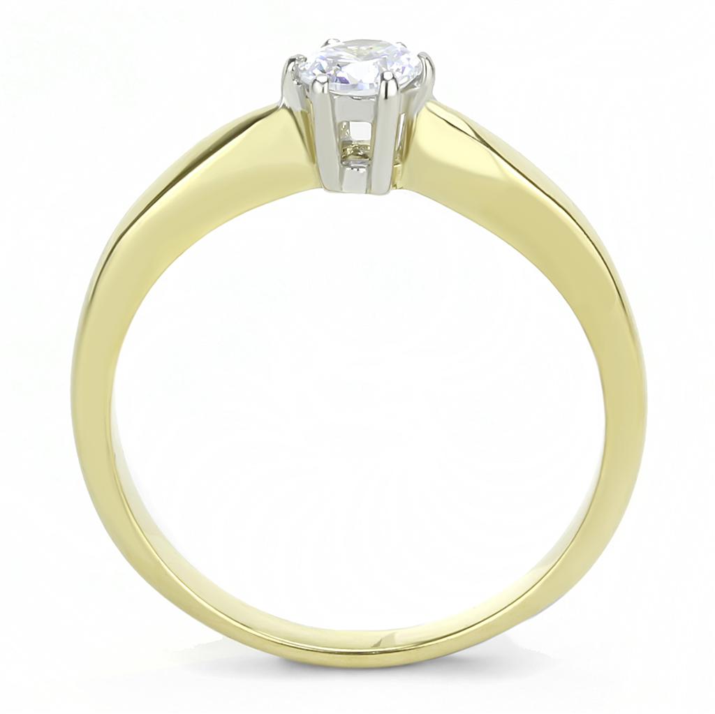 TK3440 - Two-Tone IP Gold (Ion Plating) Stainless Steel Ring with AAA Grade CZ  in Clear-2