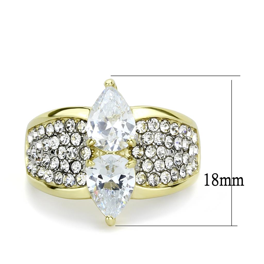 TK3442 - Two-Tone IP Gold (Ion Plating) Stainless Steel Ring with AAA Grade CZ  in Clear-1