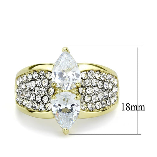 TK3442 - Two-Tone IP Gold (Ion Plating) Stainless Steel Ring with AAA Grade CZ  in Clear-1