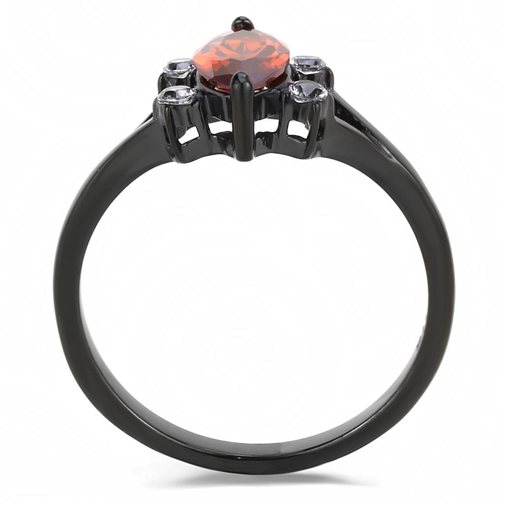 TK3445 - IP Black(Ion Plating) Stainless Steel Ring with AAA Grade CZ  in Garnet-2