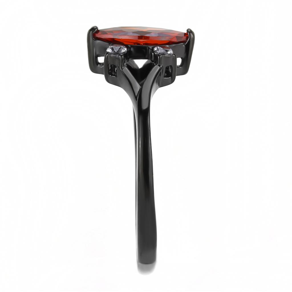 TK3445 - IP Black(Ion Plating) Stainless Steel Ring with AAA Grade CZ  in Garnet-3