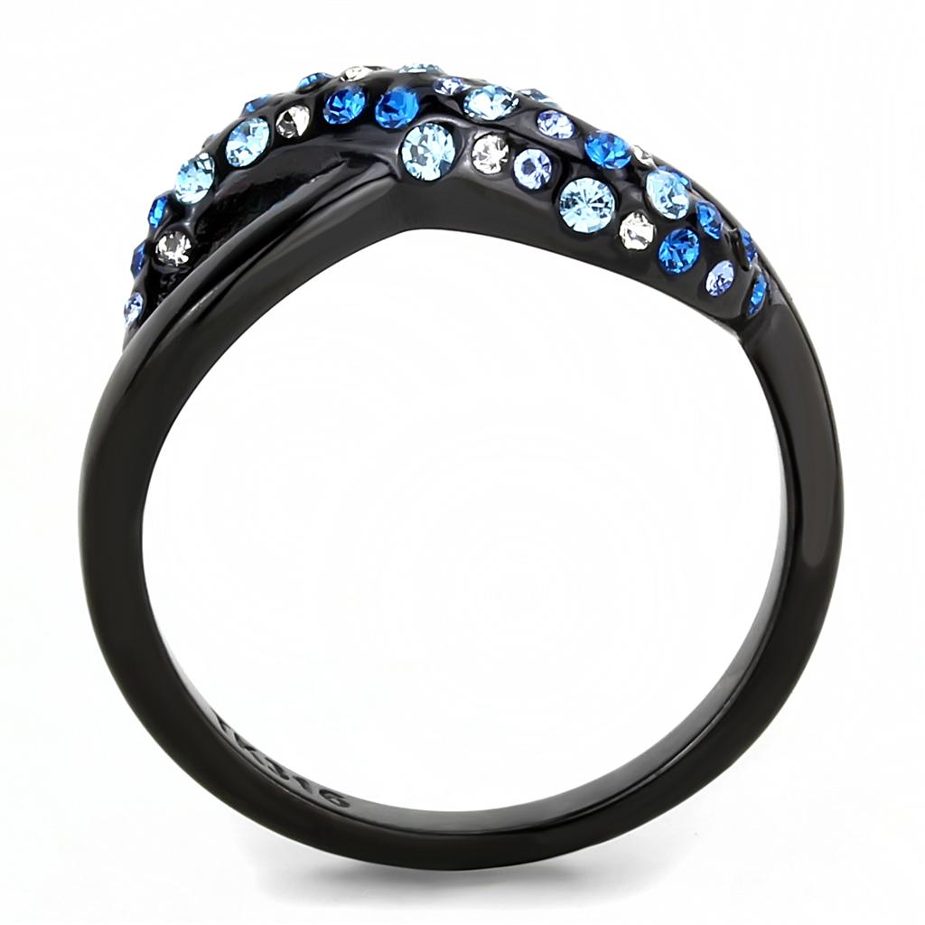 TK3446 - IP Black(Ion Plating) Stainless Steel Ring with Top Grade Crystal  in Multi Color-2