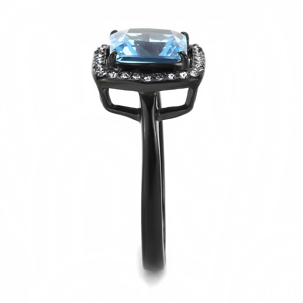 TK3447 - IP Black(Ion Plating) Stainless Steel Ring with Synthetic Synthetic Glass in Sea Blue-3