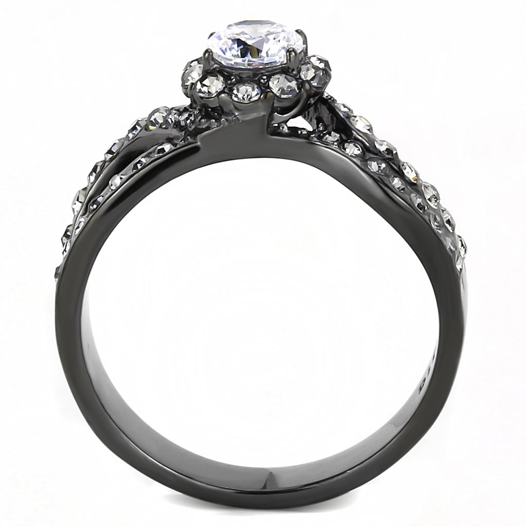 TK3448 - IP Light Black  (IP Gun) Stainless Steel Ring with AAA Grade CZ  in Clear-1