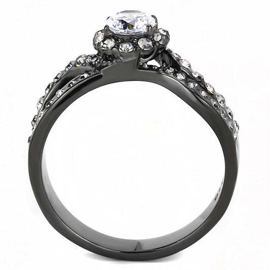 TK3448 - IP Light Black  (IP Gun) Stainless Steel Ring with AAA Grade CZ  in Clear-1