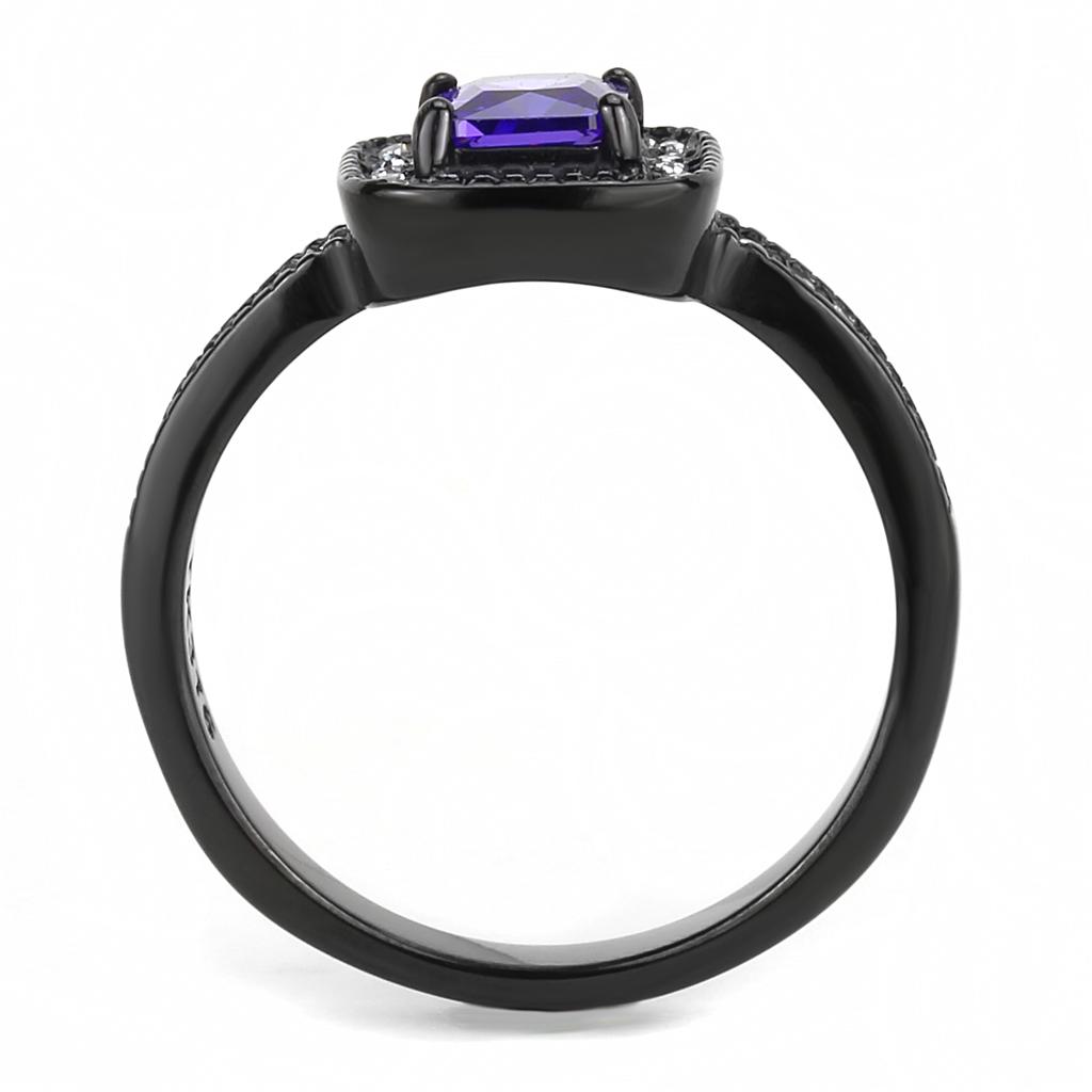 TK3450 - IP Black(Ion Plating) Stainless Steel Ring with AAA Grade CZ  in Tanzanite-2