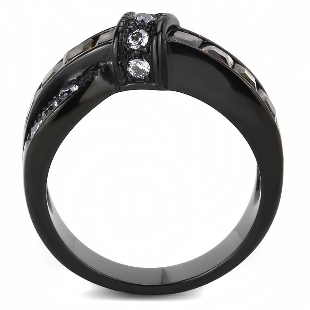 TK3452 - IP Black(Ion Plating) Stainless Steel Ring with Synthetic Synthetic Glass in Brown-2