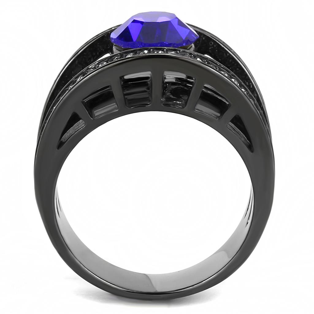 TK3453 - IP Light Black  (IP Gun) Stainless Steel Ring with Top Grade Crystal  in Sapphire-2