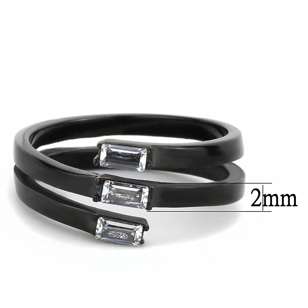 TK3455 - IP Black(Ion Plating) Stainless Steel Ring with AAA Grade CZ  in Clear-1