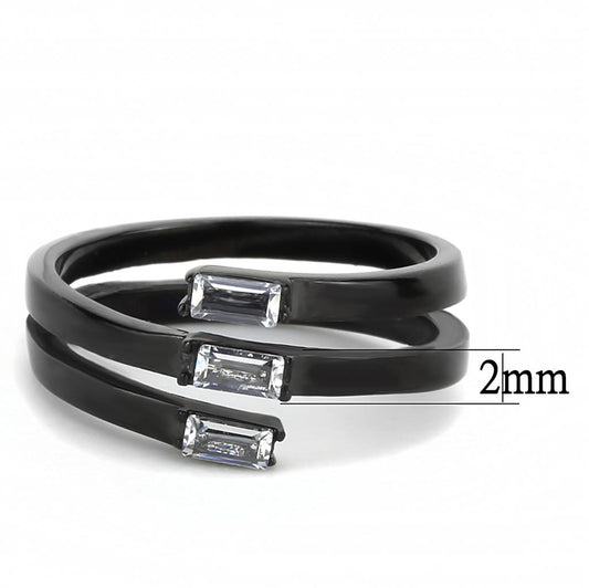 TK3455 - IP Black(Ion Plating) Stainless Steel Ring with AAA Grade CZ  in Clear-1