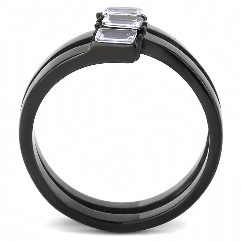 TK3455 - IP Black(Ion Plating) Stainless Steel Ring with AAA Grade CZ  in Clear-2
