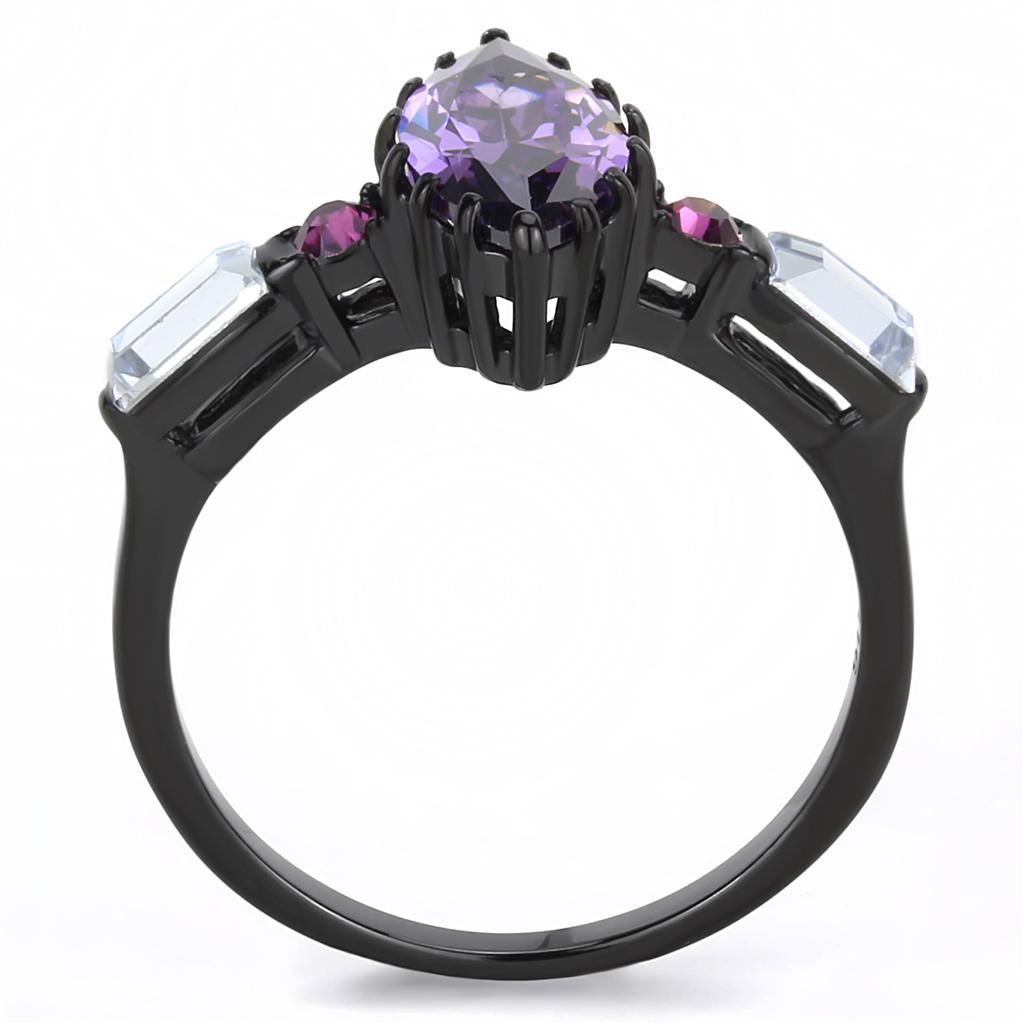 TK3456 - IP Black(Ion Plating) Stainless Steel Ring with AAA Grade CZ  in Amethyst-2