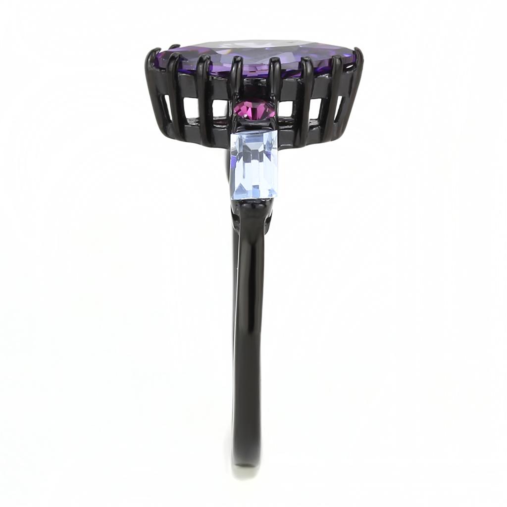 TK3456 - IP Black(Ion Plating) Stainless Steel Ring with AAA Grade CZ  in Amethyst-3