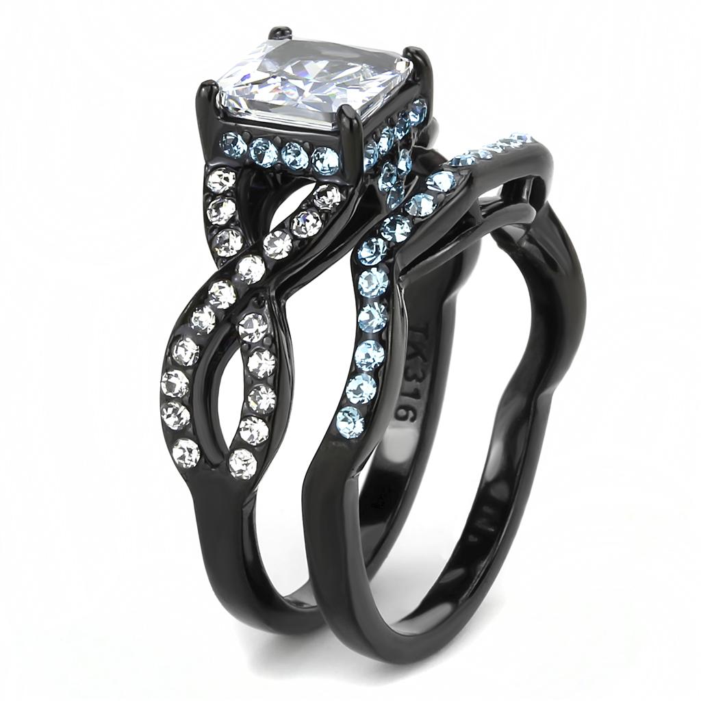 TK3457 - IP Black(Ion Plating) Stainless Steel Ring with AAA Grade CZ  in Clear-3