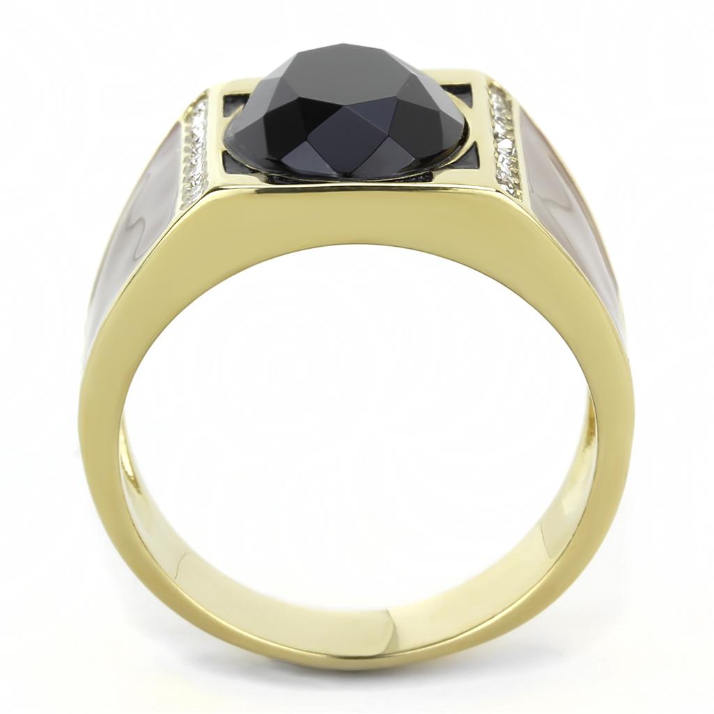 TK3465 - IP Gold(Ion Plating) Stainless Steel Ring with Synthetic Onyx in Jet-2