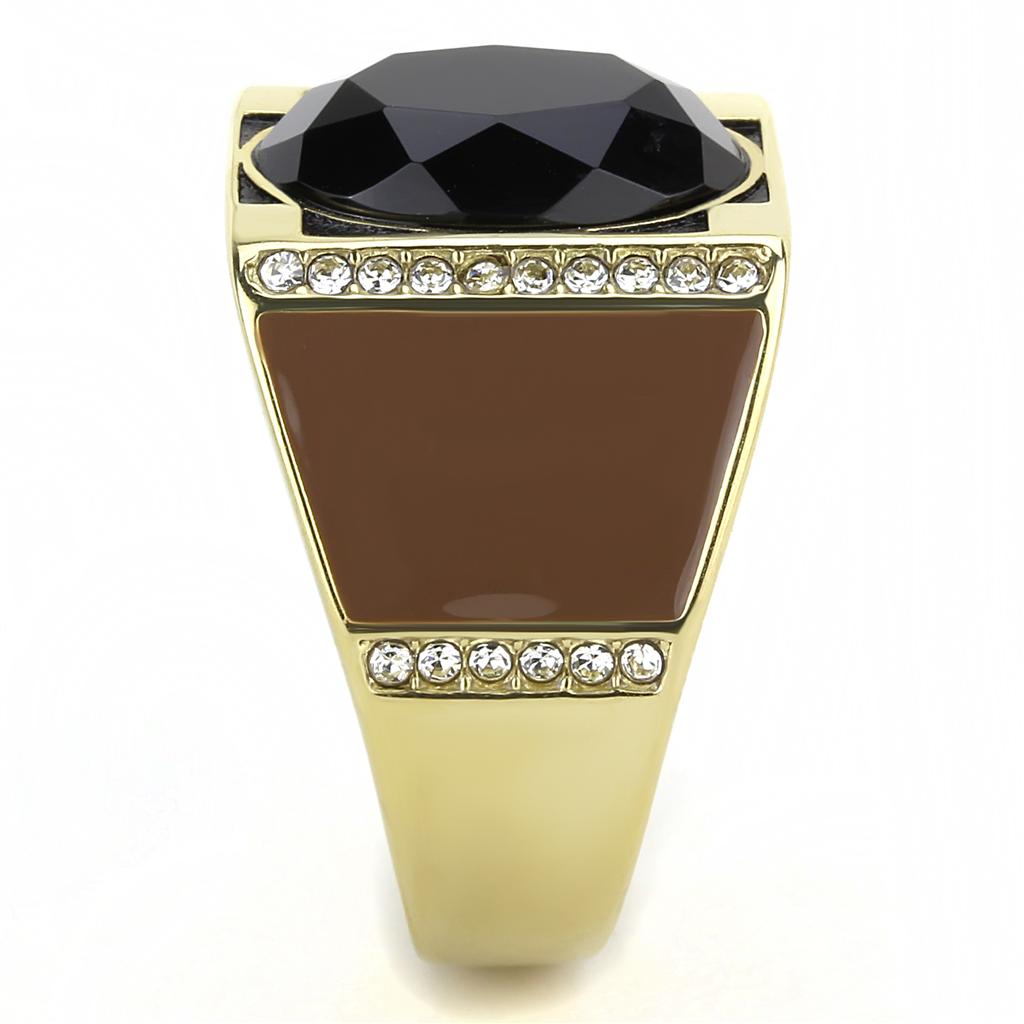TK3465 - IP Gold(Ion Plating) Stainless Steel Ring with Synthetic Onyx in Jet-3