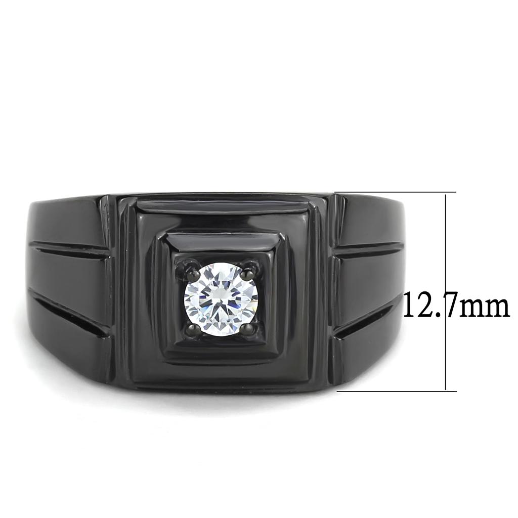 TK3466 - IP Black(Ion Plating) Stainless Steel Ring with AAA Grade CZ  in Clear-1