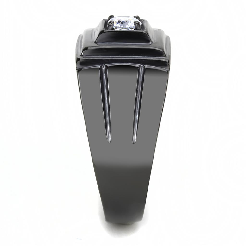 TK3466 - IP Black(Ion Plating) Stainless Steel Ring with AAA Grade CZ  in Clear-3