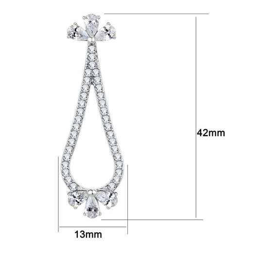 TK3473 - High polished (no plating) Stainless Steel Earrings with AAA Grade CZ  in Clear-1