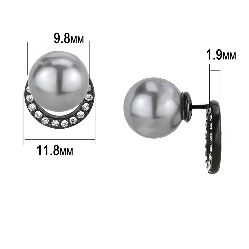 TK3481 - IP Black(Ion Plating) Stainless Steel Earrings with Synthetic Pearl in Light Gray-1