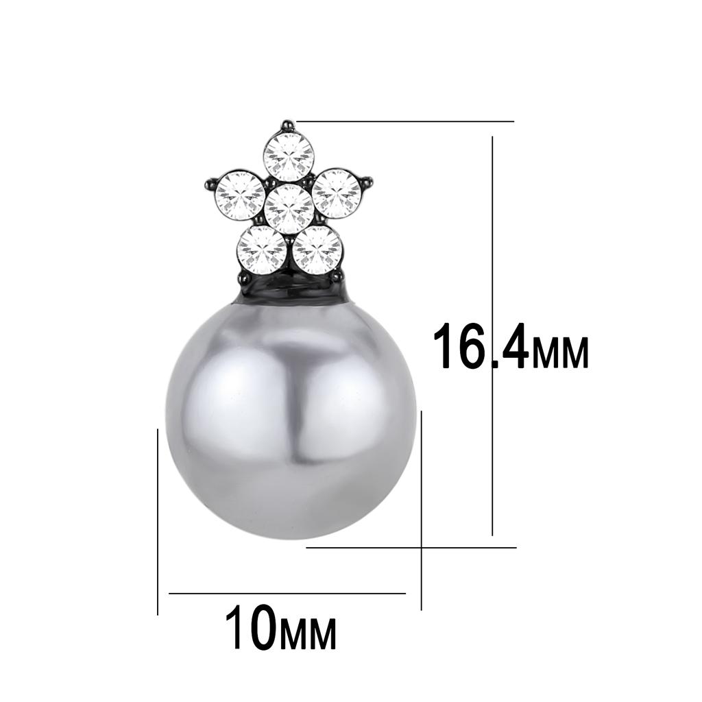 TK3482 - IP Black(Ion Plating) Stainless Steel Earrings with Synthetic Pearl in Light Gray-1