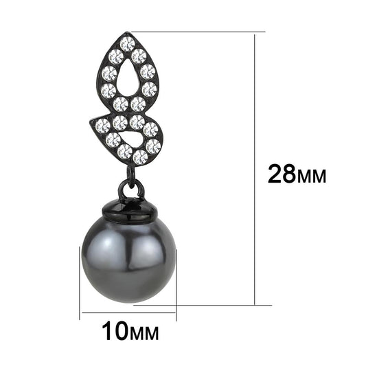 TK3483 - IP Black(Ion Plating) Stainless Steel Earrings with Synthetic Pearl in Gray-1