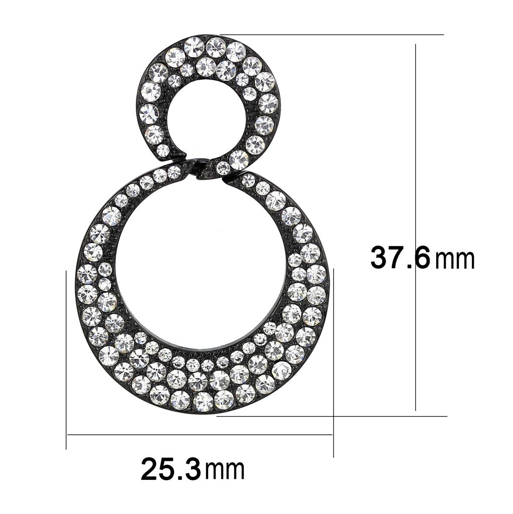 TK3493 - IP Black(Ion Plating) Stainless Steel Earrings with Top Grade Crystal  in Clear-1